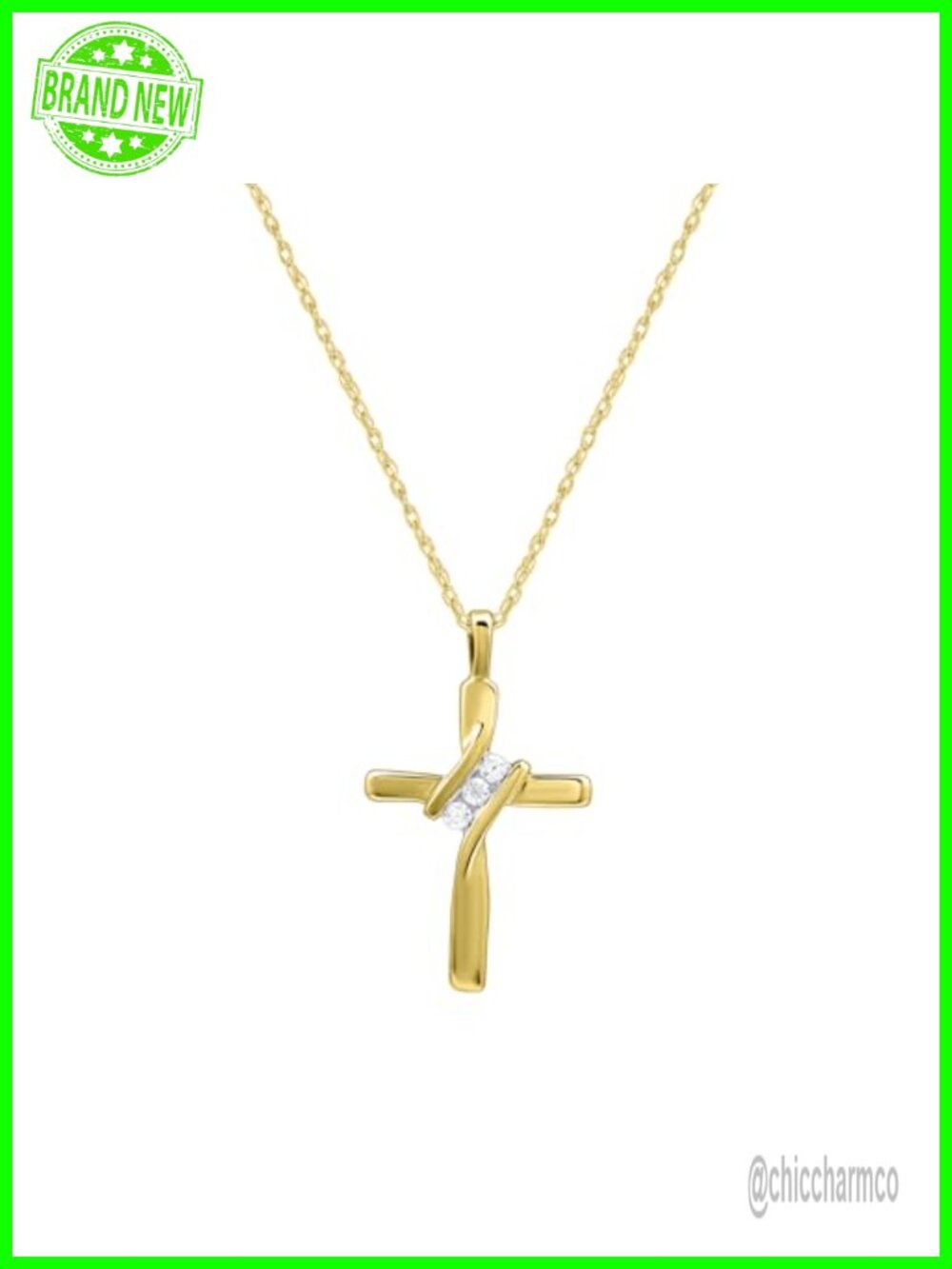 10K Yellow Gold Natural Diamond Cross Pendant Necklace 18"